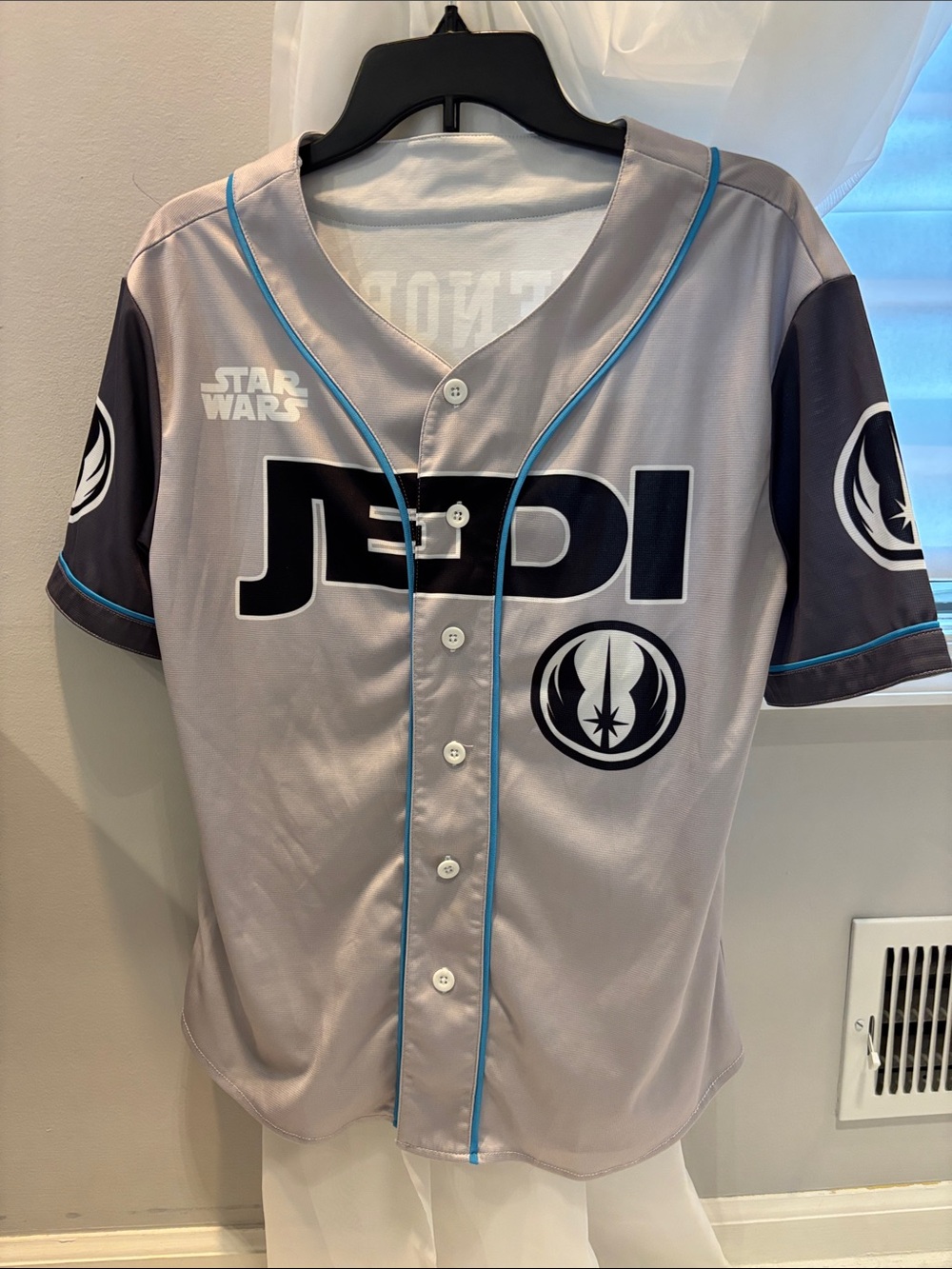Star Wars Gray & Black 'JEDI' Baseball Shirt Kenobi 77 Anime Ape Men XS